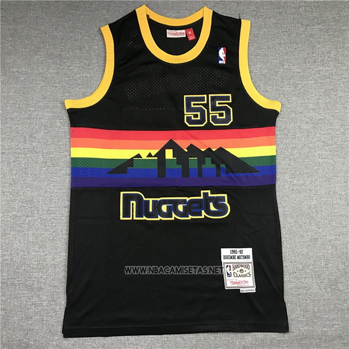 Camiseta Denver Nuggets Dikembe Mutombo NO 55 Mitchell & Ness 1991-92 Negro